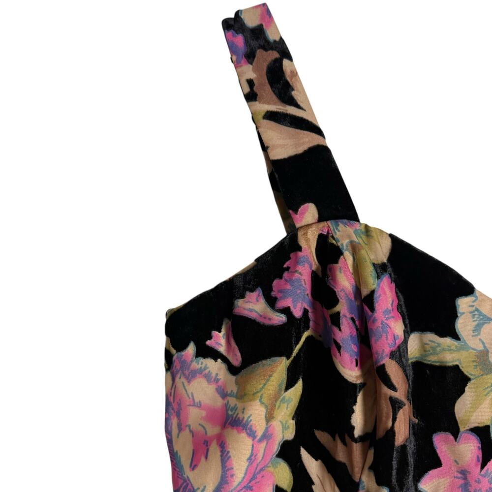 Dress the Population Black Floral Velvet Midi Dress with Pink and Gold Accents - Picture 9 of 16